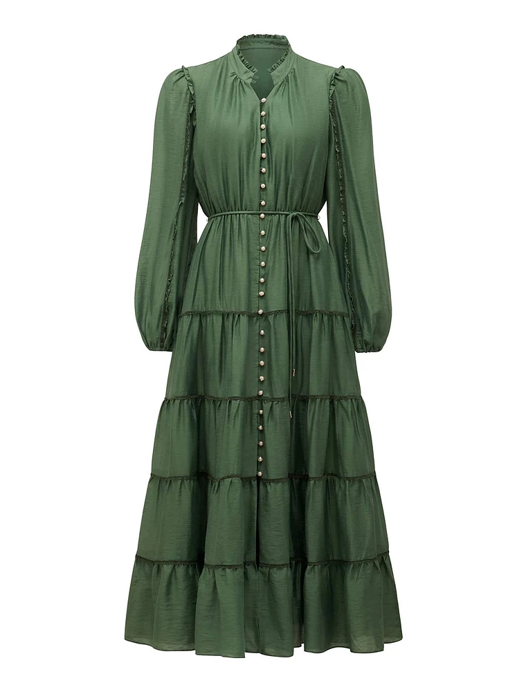 Jessie Button-Down Midi Dress Dark Green - 0 to 12 Women's Dresses