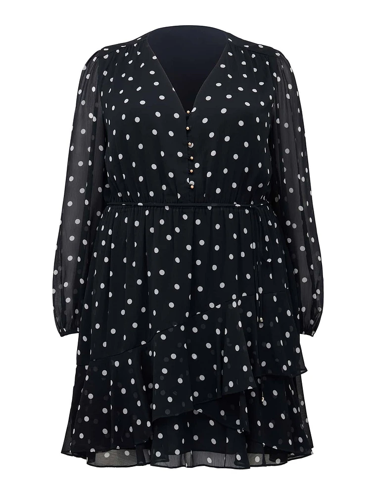 Eliesse Curve Button-Front Mini Dress Navy Spot - 12 to 20 Women's Plus Day Dresses