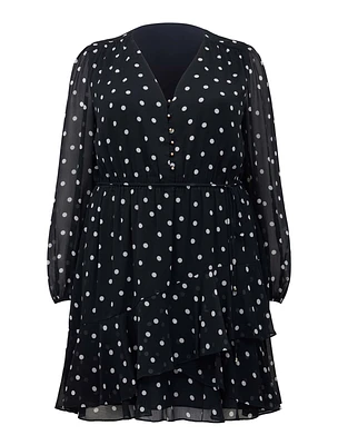 Eliesse Curve Button-Front Mini Dress Navy Spot - 12 to 20 Women's Plus Day Dresses