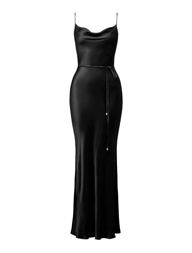 Lucy Satin Cowl Maxi Dress Black - 0 to 12 Women's Event Dresses