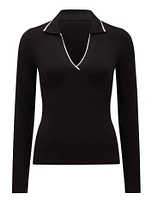 Reina Contrast Long-Sleeve Polo Top