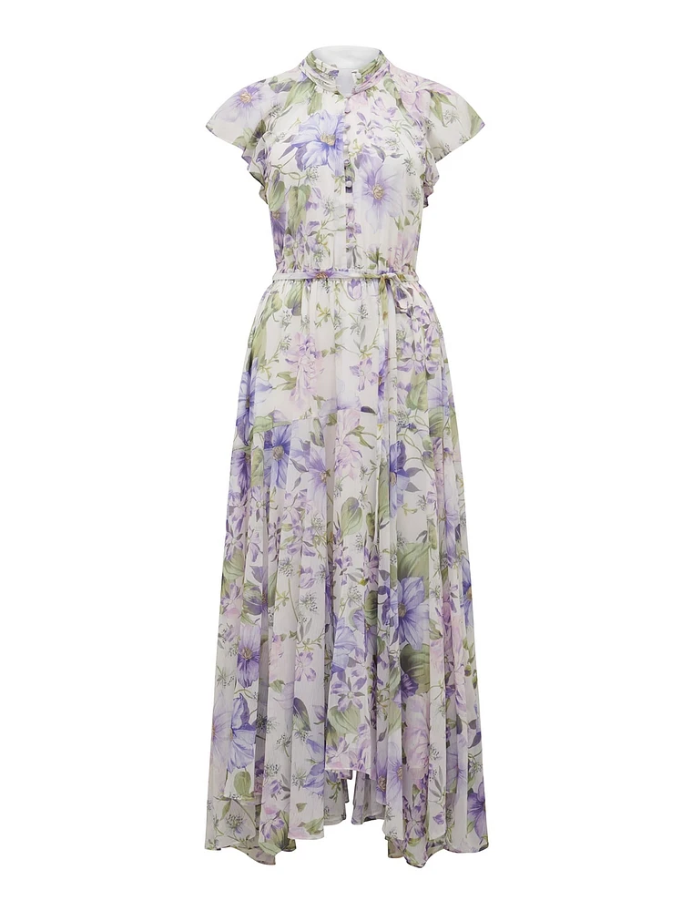 Freya Flutter-Sleeve Midi Dress Light Lilac Floral - 0 to 12 Women's Dresses