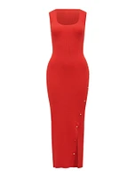 Chelsea Button Detail Midi Dress Red - 0 to 12 Women's Dresses