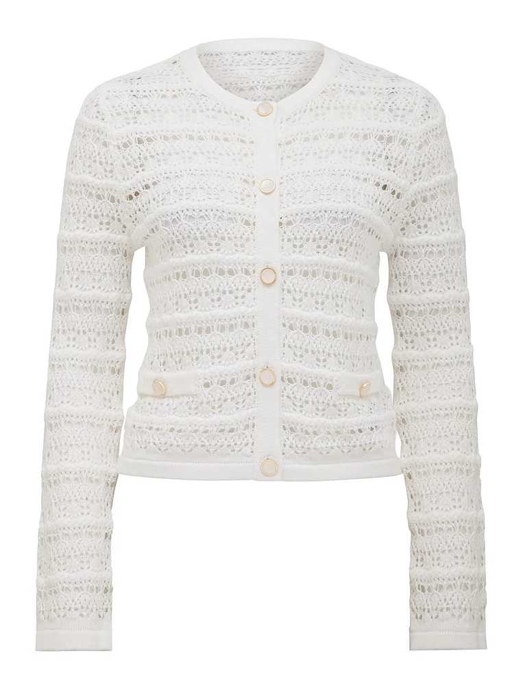 Melanie Pointelle Cardigan White - 0 to 12 Women's Outerwear