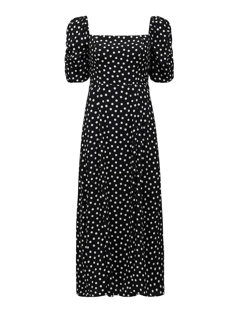 Hailee Puff-Sleeve Midi Dress Black Spot - 0 to 12 Women's Dresses