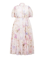 Evelyn Curve Short Sleeve Midi Dress Floral Print - 12 to 20 Women's Plus Dresses