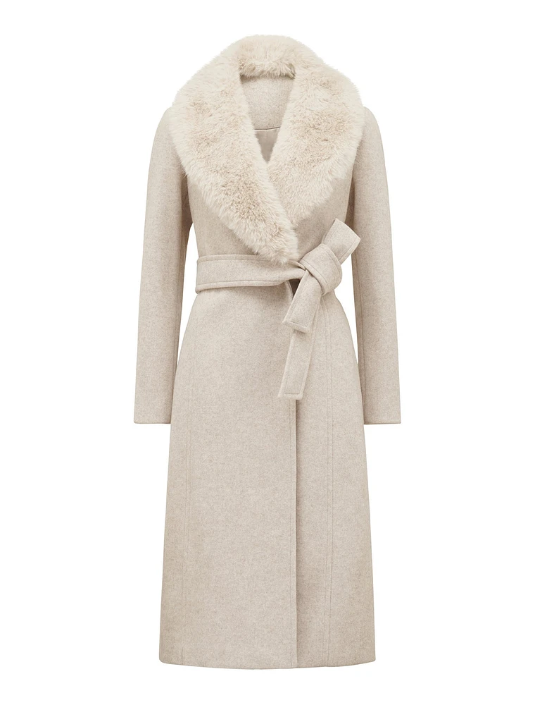 Monica Faux-Fur Collar Wrap Coat