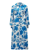 Janie Printed Midi Shirt Dress Blue/White Print - 0 to 12 Women's Day Dresses