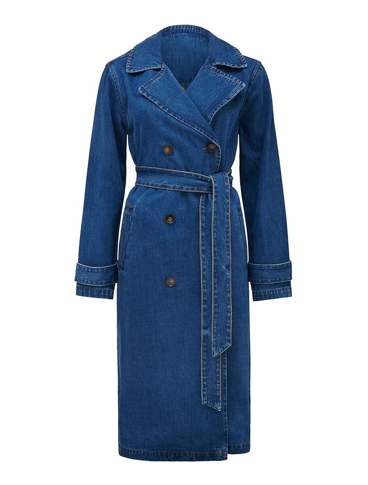 Daria Denim Trench Coat Mid Wash - 0 to 12 Women's Coats