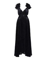 Selena Plisse Ruffle-Shoulder Maxi Dress Navy - 0 to 12 Women's Occasion Dresses