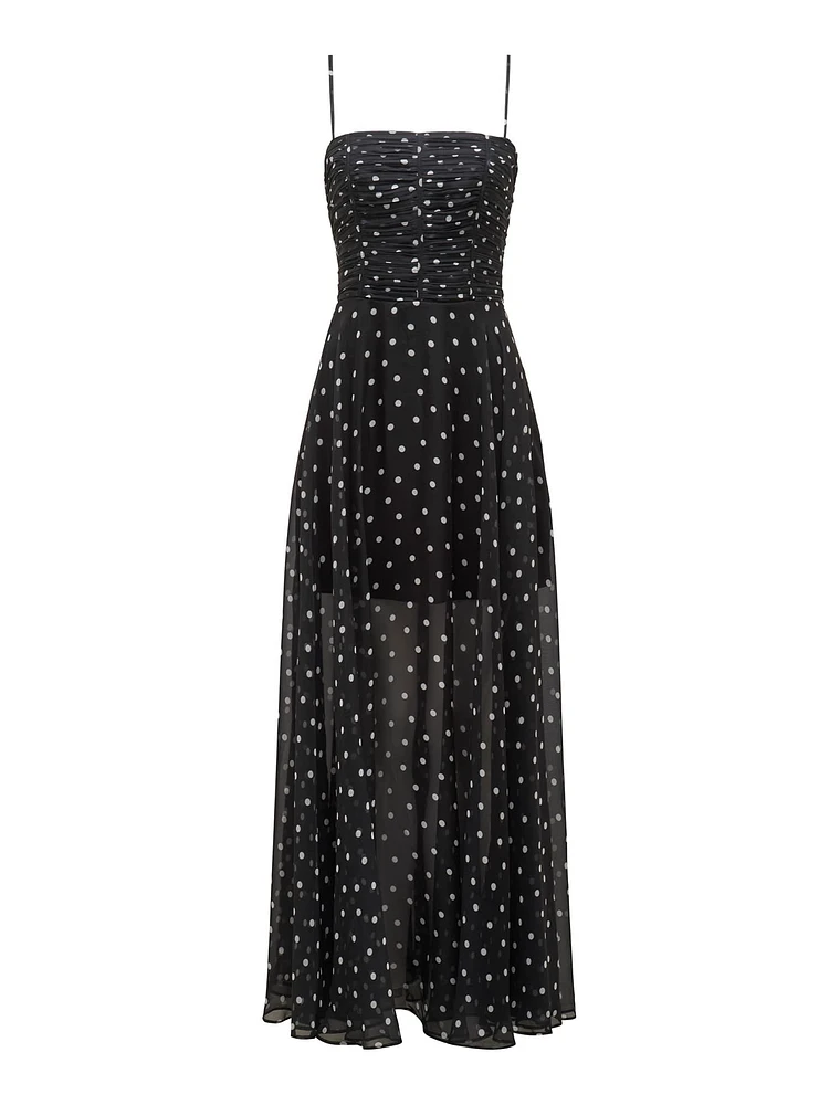 Brandy Ruched-Bodice Maxi Dress Black/White Spot - 0 to 12 Women's Event Dresses