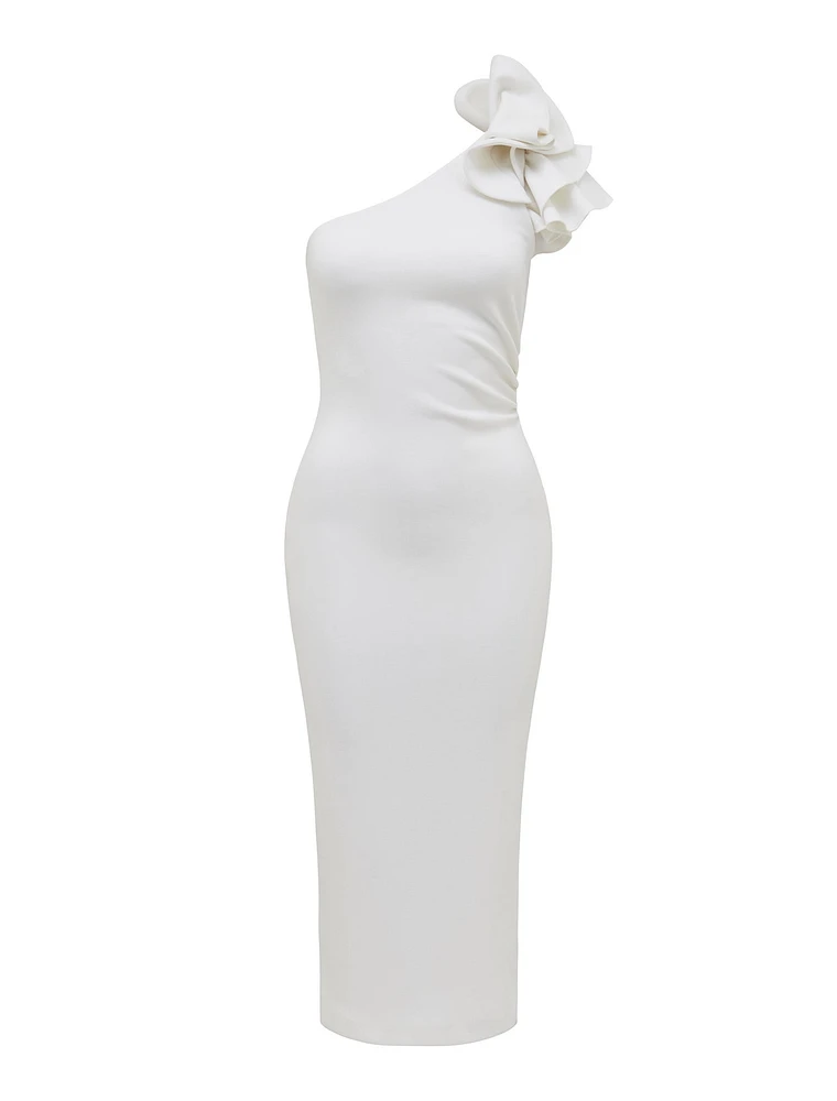 Celeste Petite Ruffle Bodycon Dress White - 0 to 12 Women's Occasion Dresses