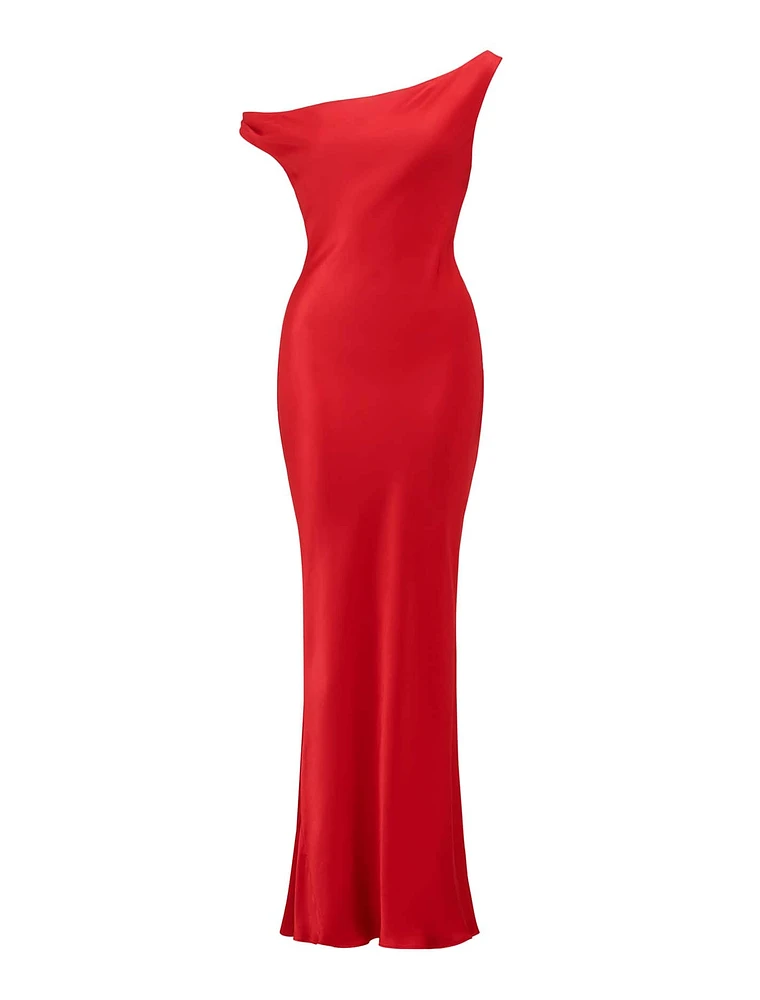 Blake Satin Off-Shoulder Maxi Dress Red - 0 to 12 Women's Event Dresses