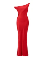 Blake Satin Off-Shoulder Maxi Dress Red - 0 to 12 Women's Event Dresses