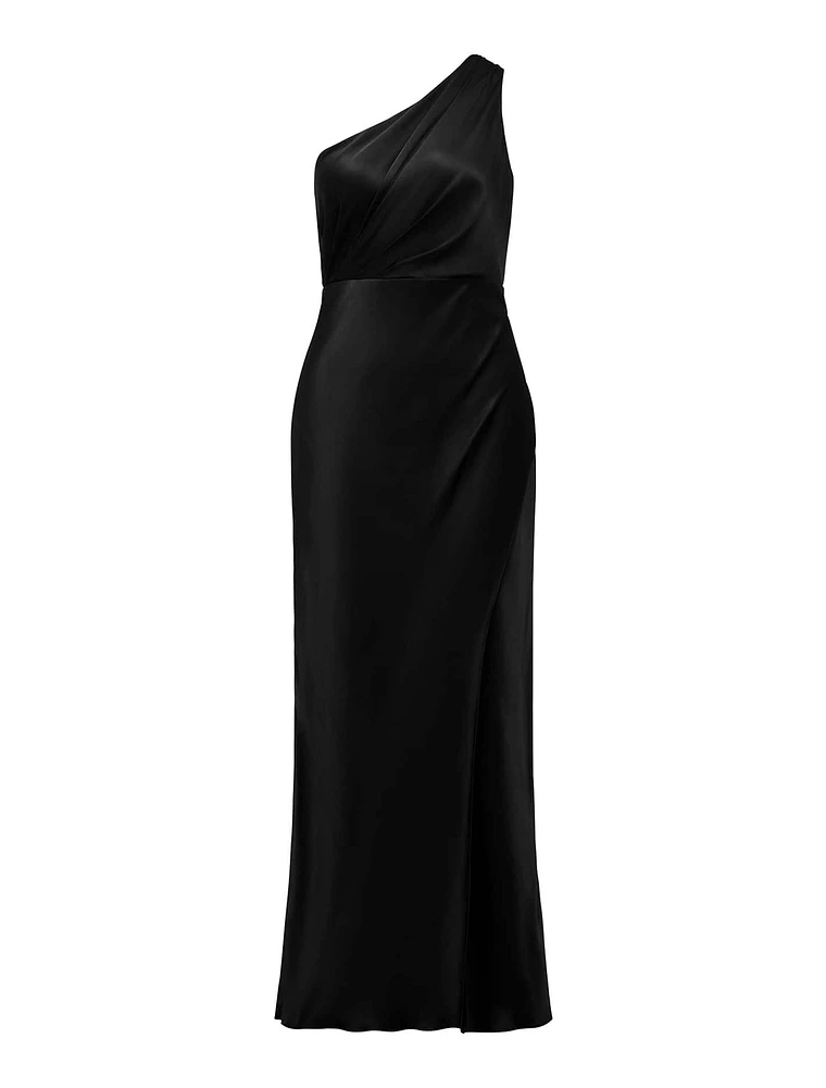 Emily One-Shoulder Satin Maxi Dress Black - 0 to 12 Women's Occasion Dresses