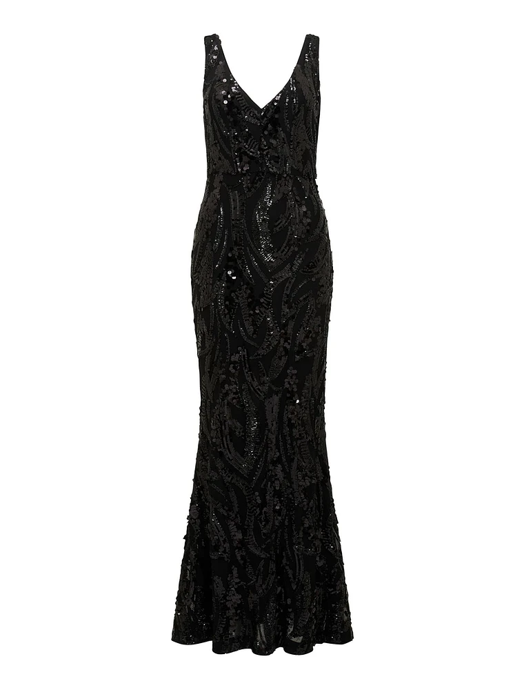 Marlena V-Neck Sequin Gown