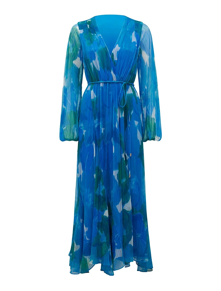 August Printed Midi Dress Blue Floral - 0 to 12 Women's Dresses