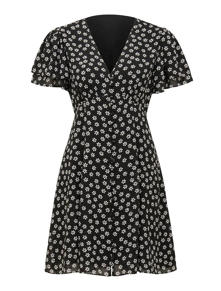 Pria Button-Down Mini Dress Black Floral - 0 to 12 Women's Day Dresses