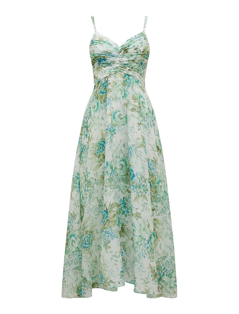 Jolie Petite Ruched-Bodice Maxi Dress Light Floral - 0 to 12 Women's Dresses