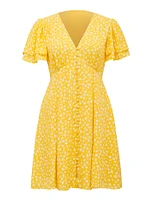 Pria Button-Through Mini Dress Yellow Floral - 0 to 12 Women's Day Dresses