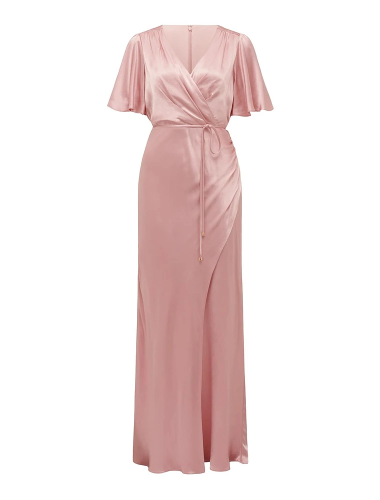 Chelsea Flutter-Sleeve Satin Maxi Dress Light Pink - 0 to 12 Women's Event Dresses