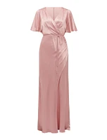 Chelsea Flutter-Sleeve Satin Maxi Dress Light Pink - 0 to 12 Women's Event Dresses