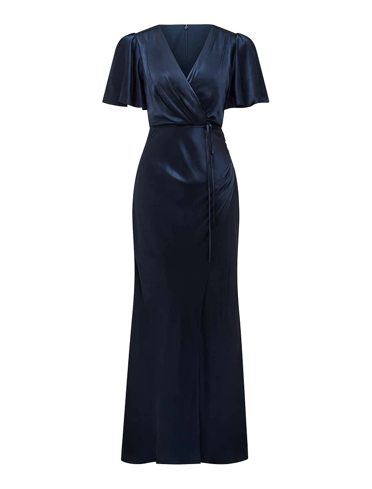 Chelsea Flutter Sleeve Satin Maxi