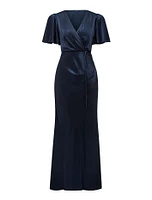 Chelsea Flutter Sleeve Satin Maxi