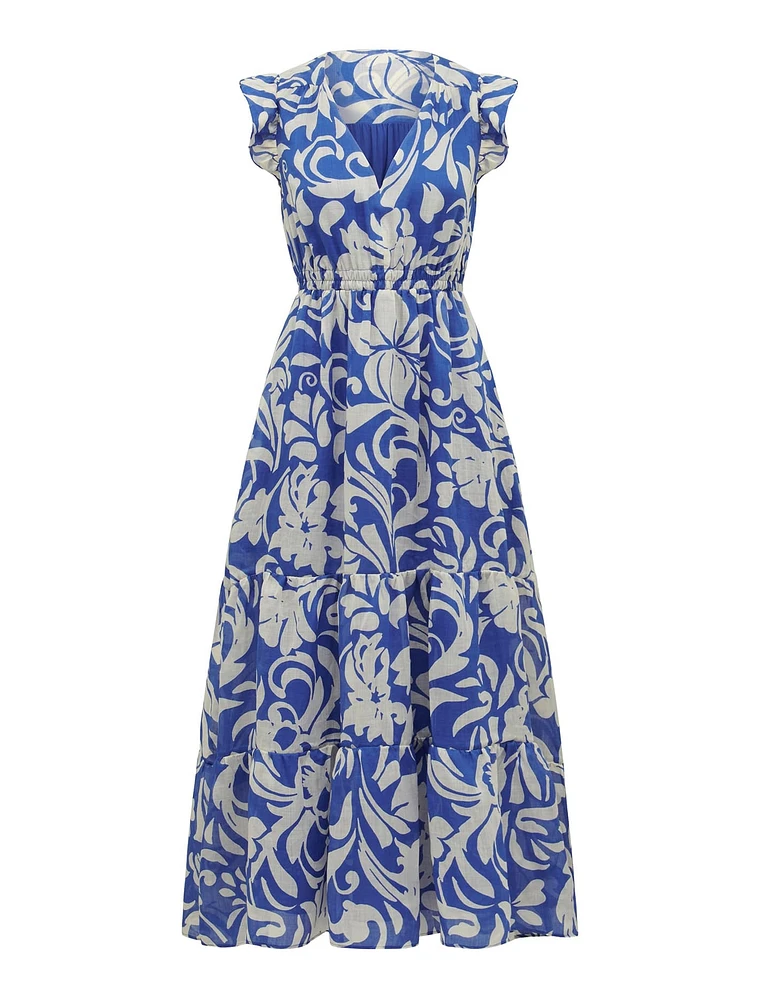 Florence Midi Dress Blue/White Floral - 0 to 12 Women's Day Dresses