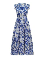 Florence Midi Dress Blue/White Floral - 0 to 12 Women's Day Dresses