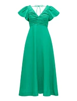 June Petite Ruched Linen Midi Dress