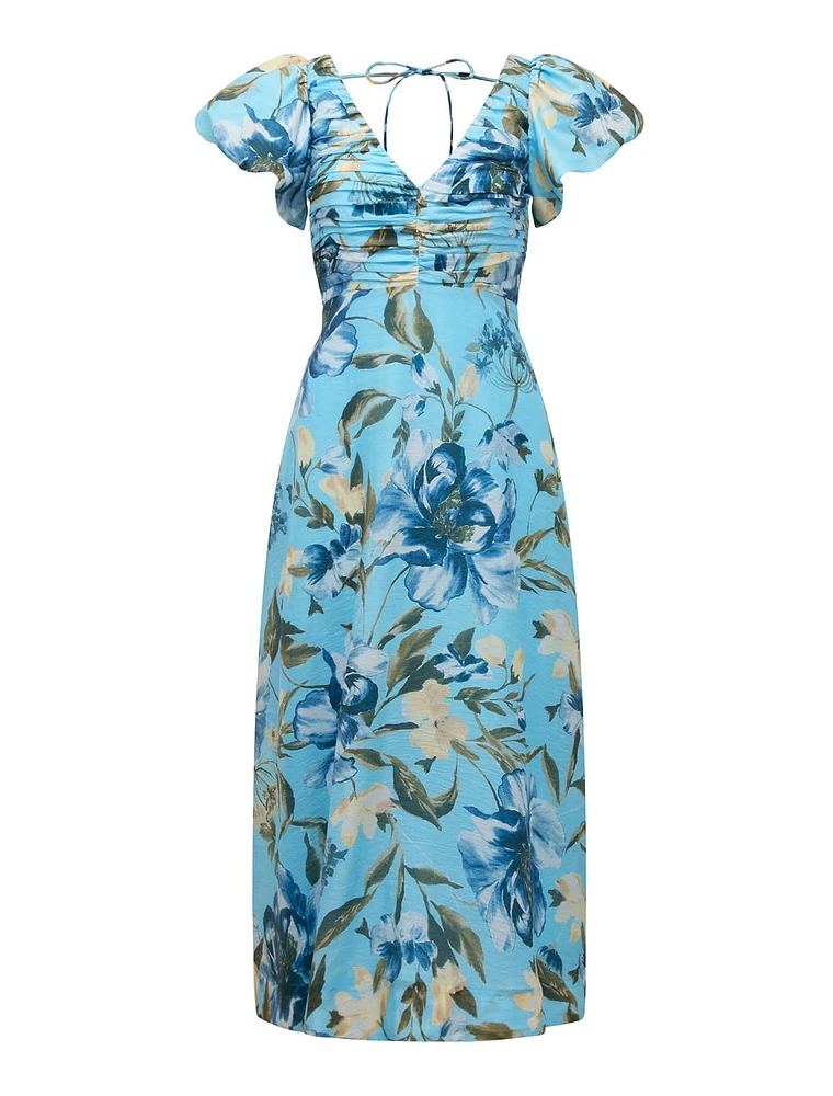 June Ruched V-Neck Midi Dress