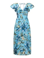 June Ruched V-Neck Midi Dress