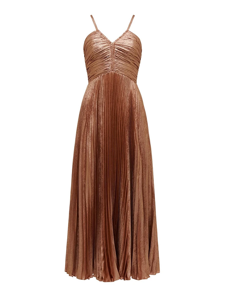 Jayden Petite Metallic Pleated Maxi Dress