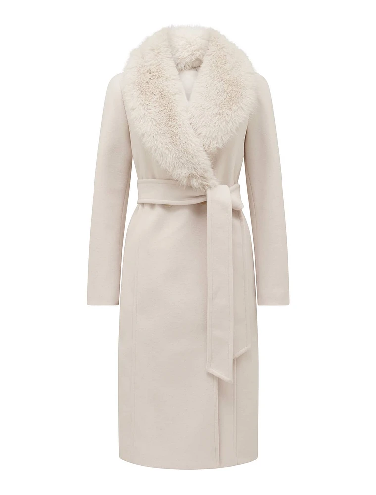 Monica Petite Faux-Fur Collar Wrap Coat