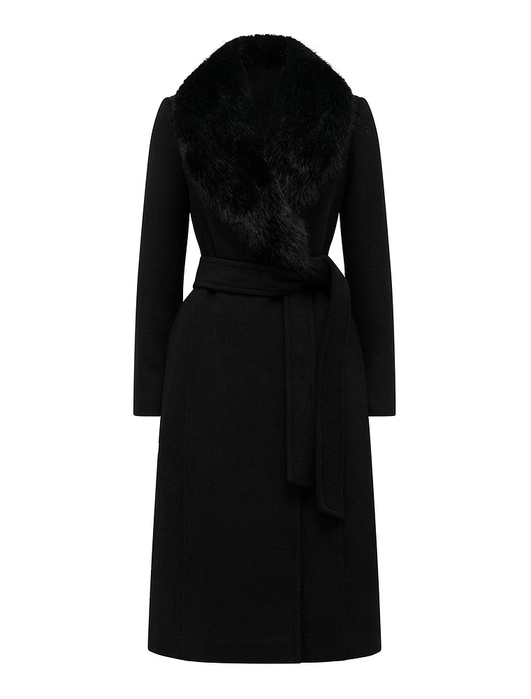 Monica Faux-Fur Collar Wrap Coat