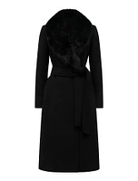 Monica Faux-Fur Collar Wrap Coat