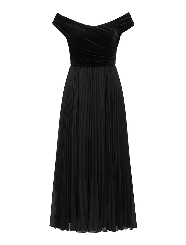 Rebecca Petite Off-Shoulder Velvet Gown