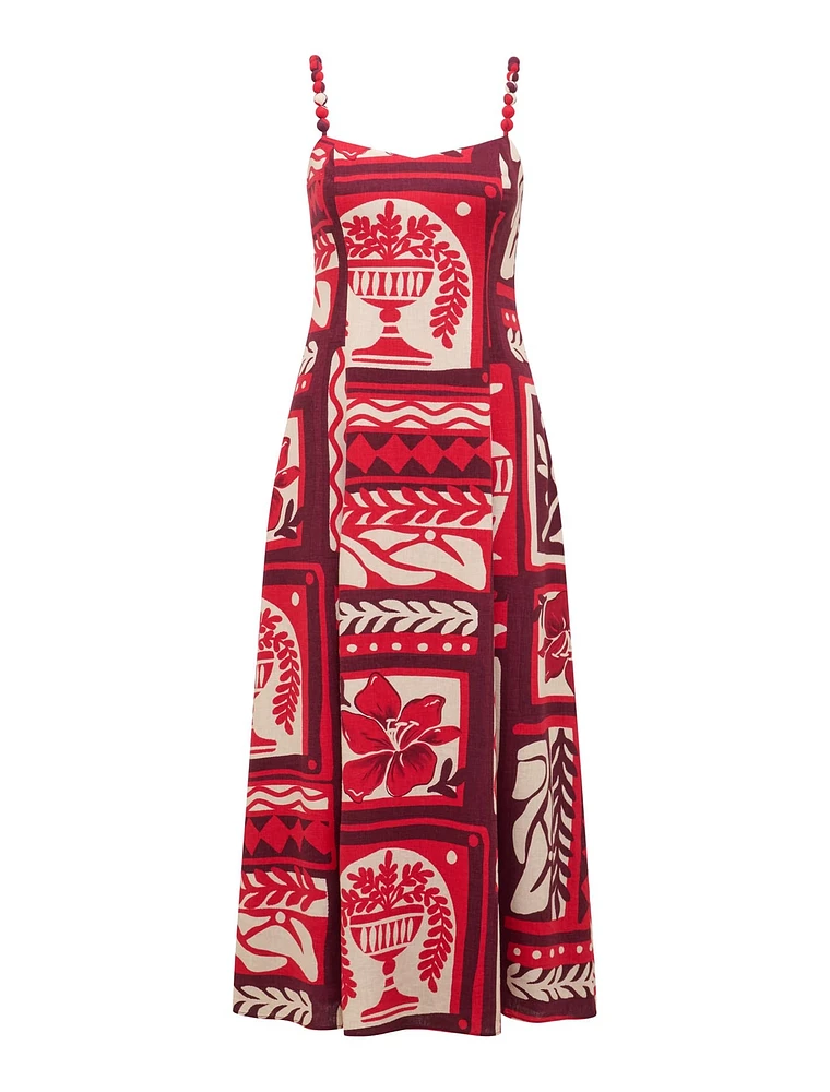 Simona Square-Neck Linen Midi Dress