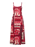 Simona Square-Neck Linen Midi Dress