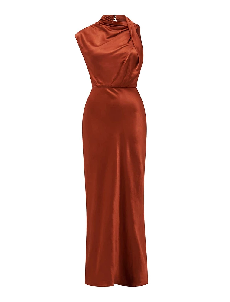 Sienna High-Neck Satin Maxi Dress