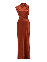 Sienna High-Neck Satin Maxi Dress