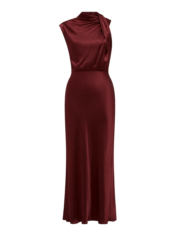 Sienna Petite High Neck Satin Midi
