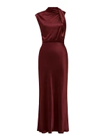 Sienna Petite High Neck Satin Midi