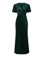 Chelsea Petite Flutter-Sleeve Satin Maxi Dress