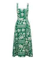 Tori Square-Neck Linen Midi Dress