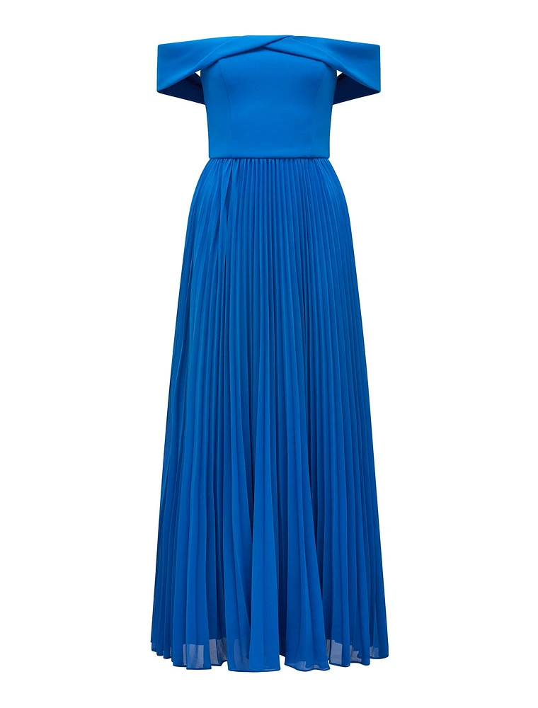 Louise Off Shoulder Pleat Midi Dress