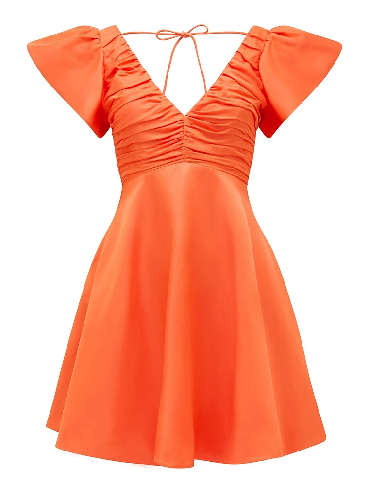 June Petite Ruched V Neck Mini