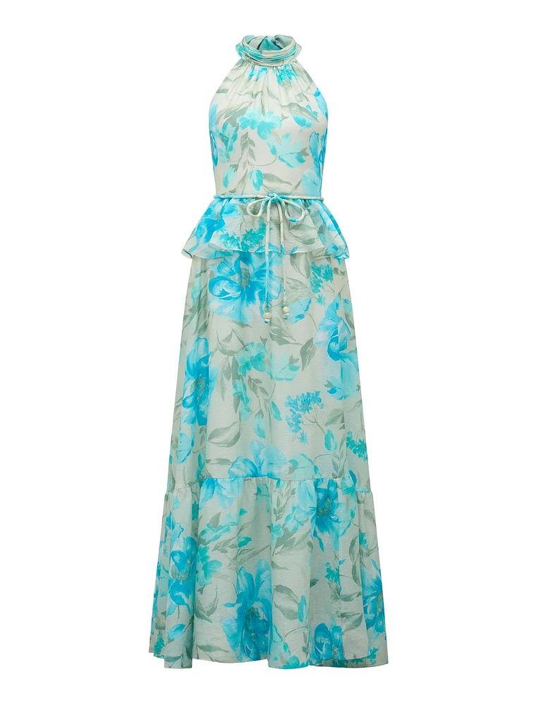 Serena Halter Peplum Maxi Dress