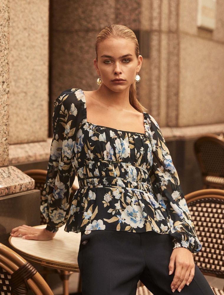 Macy Shirred-Waist Blouse